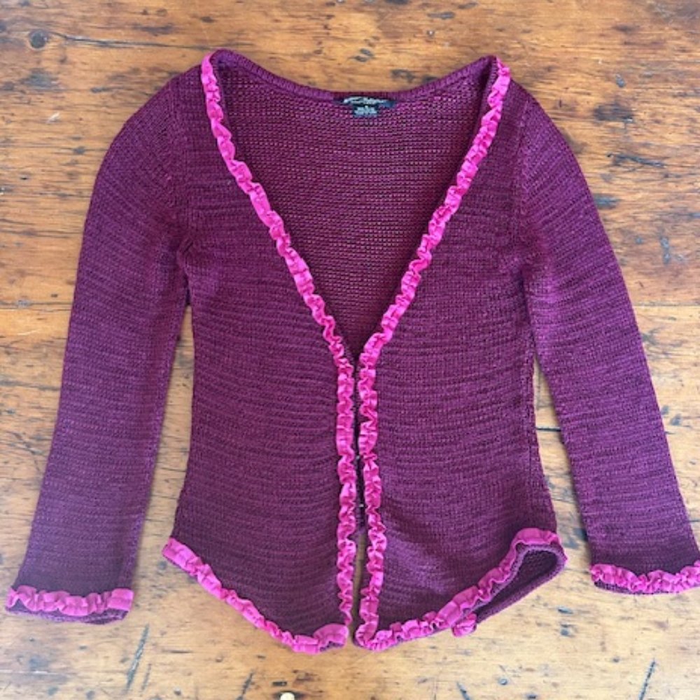 Vintage Betsey Johnson Deep Magenta & Fucsia with Ruffled Edges Cardigan